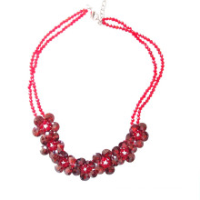Luxury Handmade Red Faceted Zirconia Flower Statement Necklace For Party or Show